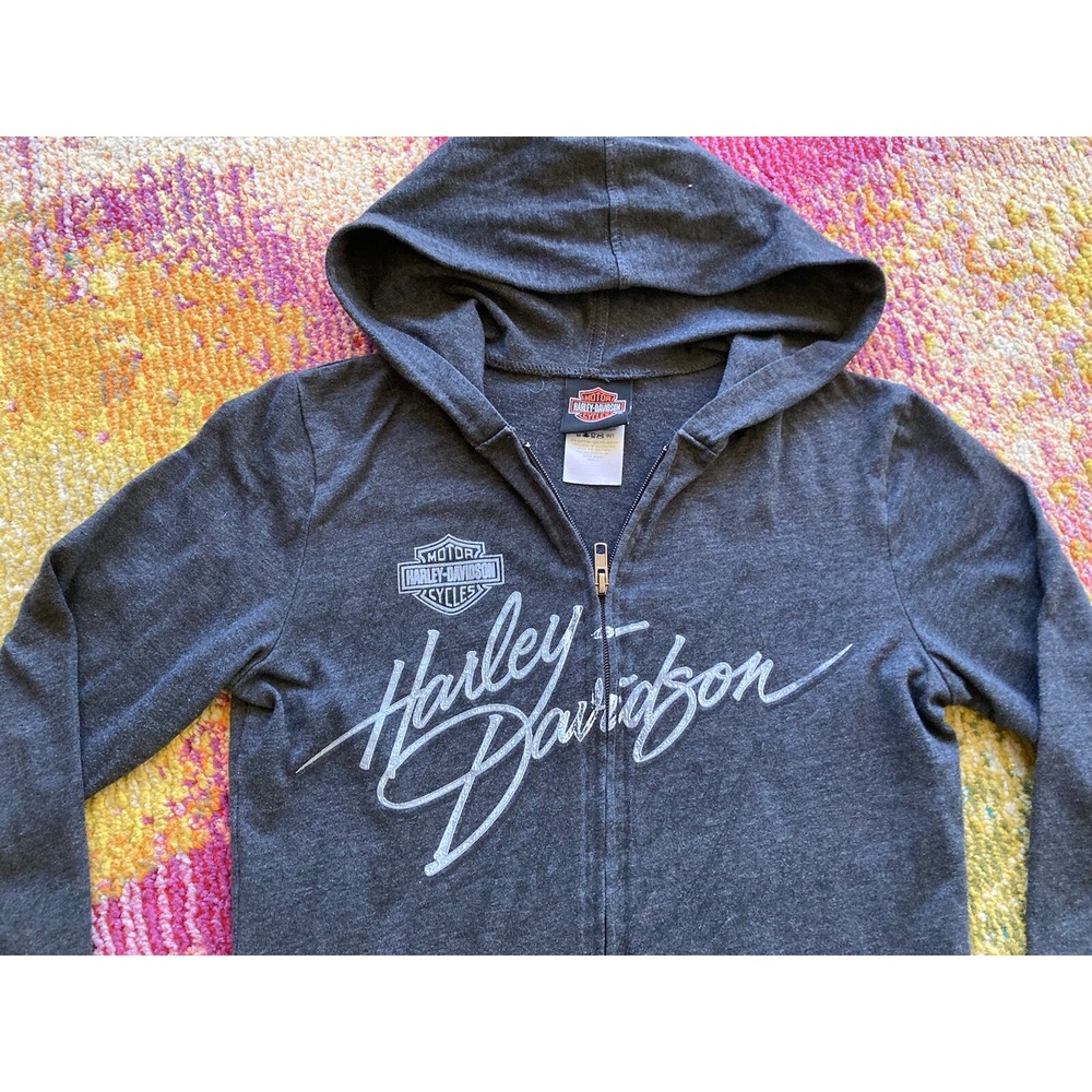 Harley Davidson Full Zip Hoodie Sweatshirt Womens Small Black Cool Springs VTG - Picture 4 of 11